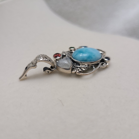 Larimar & Multi Gem Pendant on Apatite Necklace in Sterling Silver - Picture 4 of 6